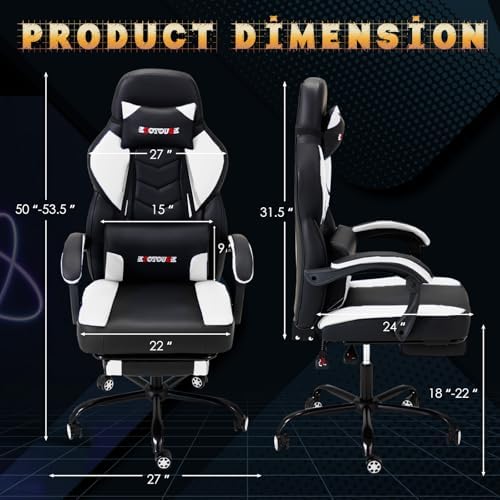 ECOTOUGE White Big and Tall Ergonomic Massage Gaming Chair with Footrest | Lumbar Support, Reclining High Back, 360° Swivel, Computer Chair, Sturdy, Comfortable, Height Adjustable, for Gaming & Office - Image 3