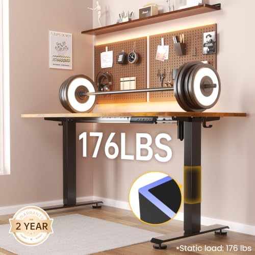 Veken 63×27.6 Inch Large Electric Standing Desk, Gaming Table, Brown - Image 6