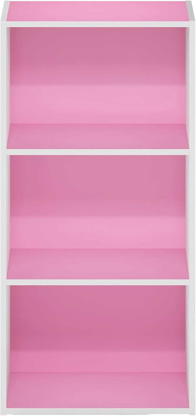 Furinno LUDER 3-Tier Book Shelf, Open Shelves Bookshelf, Pink/White - Image 7