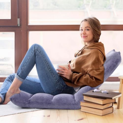 Murago Floor Chair with Back Support, 14 Adjustable Position, Light Grey | Japanese Meditation Folding Floor Seating, Gaming Chair Recliner with Comfy Cushion, for Adults, Living Room - Image 4