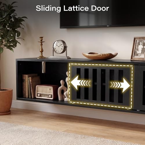 59" Floating TV Stand Wall Mounted with Power Outlet, Black - Image 4