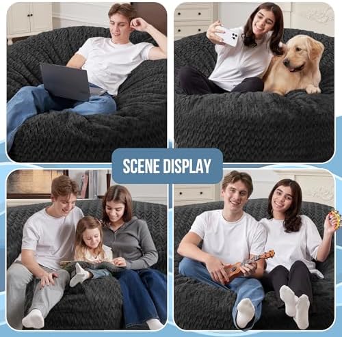 HABUTWAY 4FT Bean Bag Chair,Giant Bean Bag Chairs for Adults,Big Bean Bags with Memory Foam Filled, Large Beanbag Chairs with Chevron Plush Cover-Black - Image 5