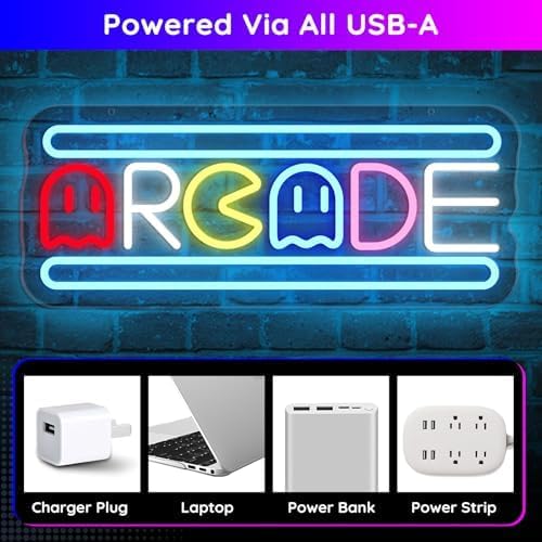 Arcade Neon Light Sign LED USB Powered Dimmable, Retro Ghost Arcade Game Room Neon Lighted Sign for Gaming Room Wall Decor Man Cave for Bedroom Baseroom Decorations Gift - Image 6