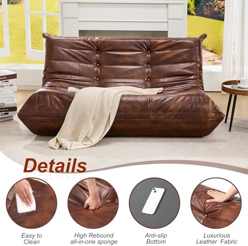 Hobestluk Bean Bag Togo Chair Memory Foam Leather Living Room Loveseat | Medium Black,Ergonomic Design,Floor Chair,Waterproof,Easy Clean,Anti-slip Bottom,No Assembly Required,For Bedroom Reading - Image 4