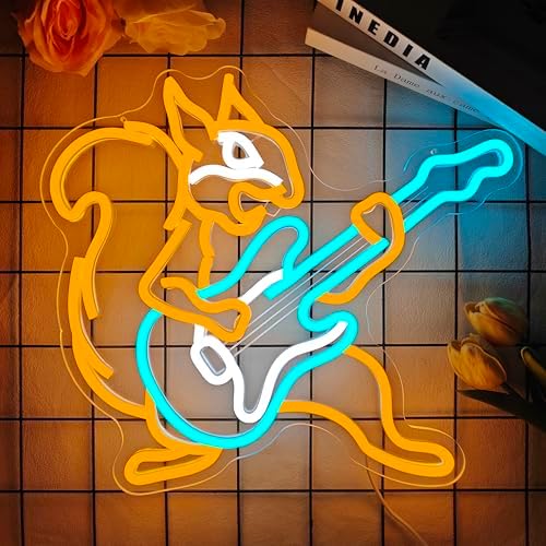 Squirrel Guitar Neon Sign Dimmable Squirrel Playing An Electric Guitar Led Sign Live Music Neon Lights for Wall Decor Anime Light Up Sign for Bar Music Studio - Image 4