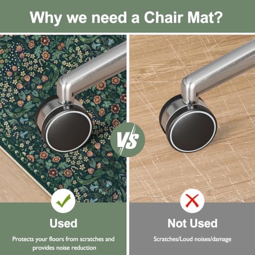 Anidaroel Floral Office Chair Mat for Hardwood & Tile Floor, 48"x60" Desk Chair Mat for Home Office, Under Desk Rug for Rolling Chair, Non Slip Computer Chair Mat, Low-Pile Carpet Protector Rug - Image 3