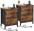 Vagusicc Nightstand Set of 2 with Charging Station, End Table Bedside Table with Power Outlet & USB Ports, Side Table with 2 Fabric Drawers for Bedroom, Living Room, Rustic Brown by Vagusicc