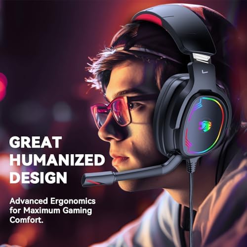 Jimonyer Gaming Headset with Microphone, 7.1 Surround Sound and Noise Canceling Over Ear Headphones for PC, PS4, PS5,Xbox Series,Switch, RGB Light and Soft Imitation Protein Earmuffs (Red) - Image 7