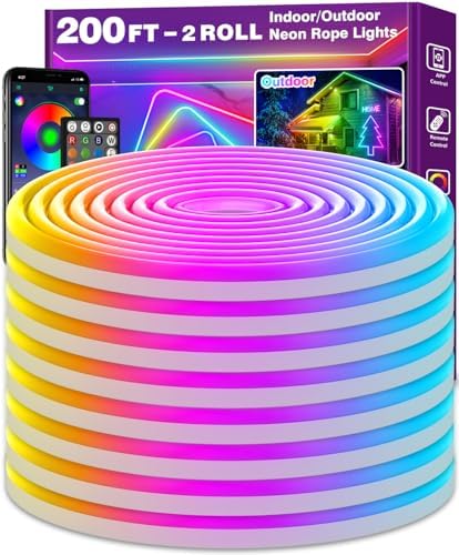 AILBTON 200Ft Neon Rope Lights,Flexible Led Rope Lights Control with App/Remote,Multiple Modes RopeLights,IP65 Outdoor RGB Led Neon Lights NonWater Resistant,Music Sync Gaming Led NeonLight Strip by AILBTON