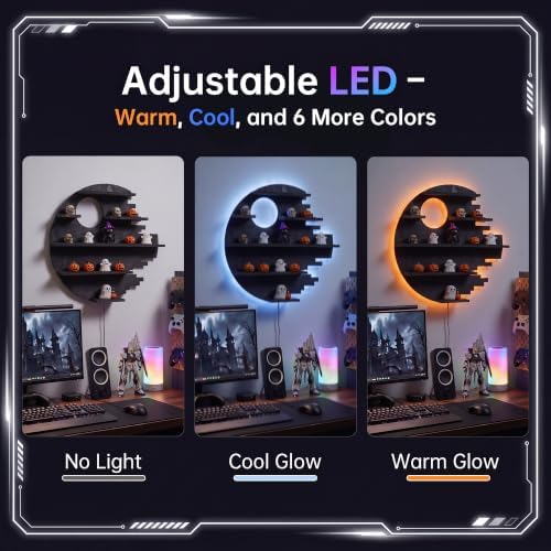 Black Floating Shelves with LED Light Game Room Wall Decor Shelf Boys Gift - Image 4