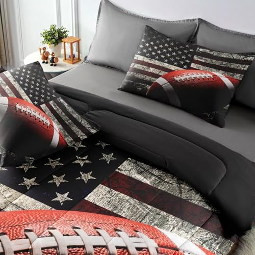 American Football Comforter Set for Boys Teens,Kids Sports Bedding Set Full Size,USA Flag Football Printed Bedroom Sets with 2 Matching Pillow Shams - Image 6