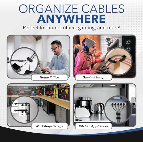 100 PCS Self Adhesive Cable Clips, Wire Organizer, Cable Management, Cord Organizer for Desk, Wall, PC, Car, Home, Office, USB, Ethernet, Power Cords, Black (Medium) - Image 6