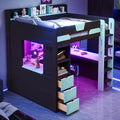 Merax Full Size Wood Gaming Loft Bed with U-Shaped Desk, Lights & USB Ports by Merax