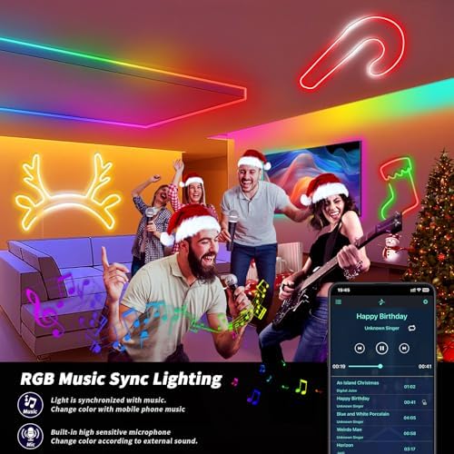 Neon Rope Light, 6.56FT RGB LED Strip Light APP Control, Button Control, 5V Musci Sync Color Changing Rope Light, IP65 Waterproof LED Light for Bedroom Living, Party, Christmas Decoration - Image 3