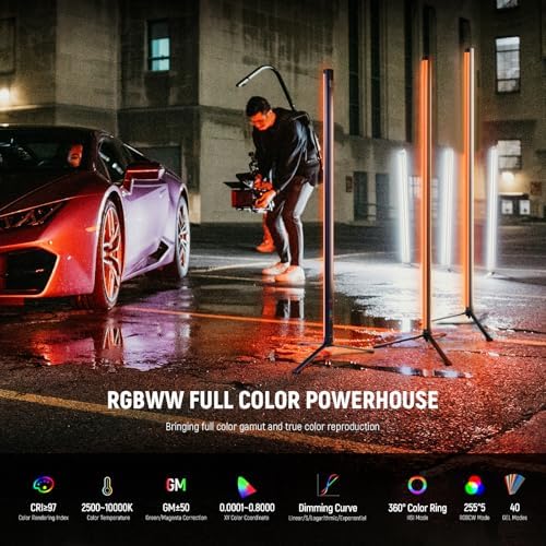 NEEWER TL120C RGB Tube Light, 42W Full Color RGBWW Photography LED Video Light Wand Stick with APP/2.4G/DMX Control, 7 Pixel Effects/18 Scenes, 2500K-10000K CRI97+ TLCI98+, 6000mAh Battery - Image 3