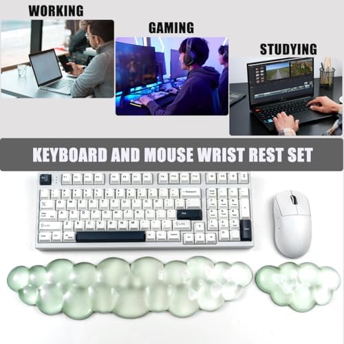 Gel Keyboard and Mouse Wrist Rest, Cloud Wrist Pad for Computer Keyboard | White Green Wrist support for Keyboard 60%/68%/75%,Cloud Wrist Rest,Keyboard Cushion, Comfort & Support for Typing and Gaming - Image 2
