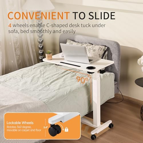 Adjustable Hospital Overbed Table with Drawer, Wheels, Cup Holder - Image 5
