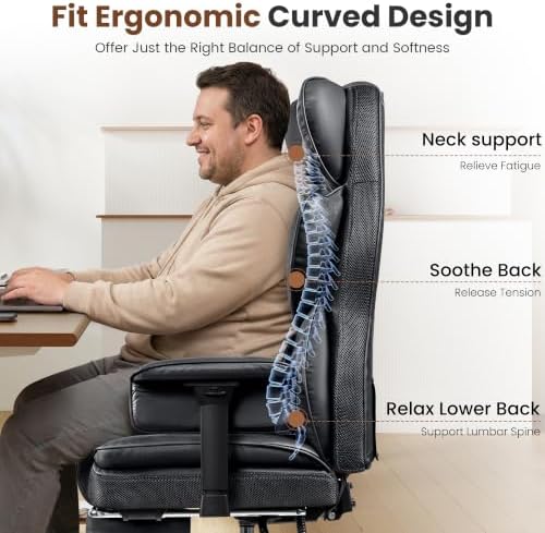 BESTFAIR Big & Tall Ergonomic Office Chair with Footrest & High Back, Black | 400 LBS Heavy Duty Oversized Leather Desk Chair, Lumbar Support for Prolonged Sitting, 23.6" Padded Wide Seat Adjustable Arms - Image 4