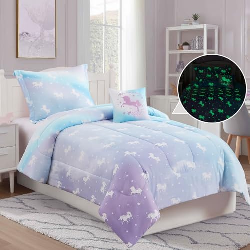 Full Size Comforter Sets for Girl-4 Pieces Unicorn Glow in the Dark Bedding - Image 3
