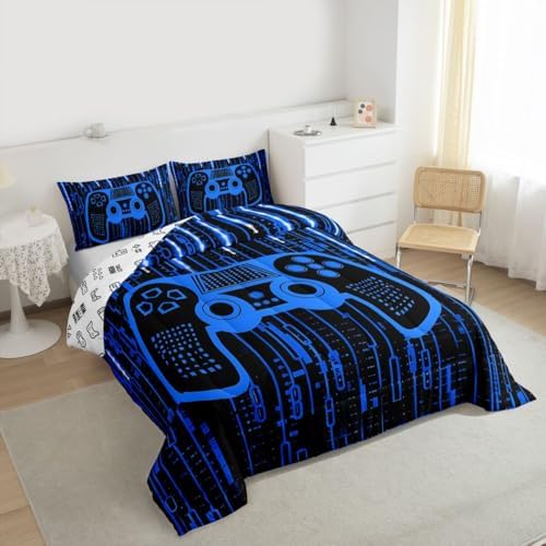 Feelyou Kids Boys Blue Gamer Comforter Queen Size for Girls, 3D Gaming Duvet Set Gamer Microfiber Bed Set Room Decor Quilt Set Bedding Collection - Image 2
