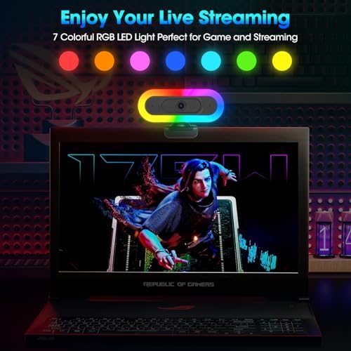 ToLuLu 2K Streaming Webcam Web Cam, LED RGB Webcam with Microphone & Light - Image 7