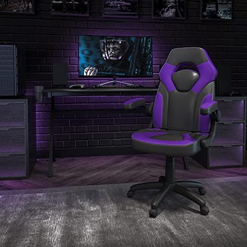 Flash Furniture X10 Gaming Chair Racing Office Ergonomic Computer PC Adjustable Swivel Chair with Flip-up Arms, Purple/Black LeatherSoft | Ergonomic, Flip-up Arms, Height Adjustable, Racing Style - Image 2