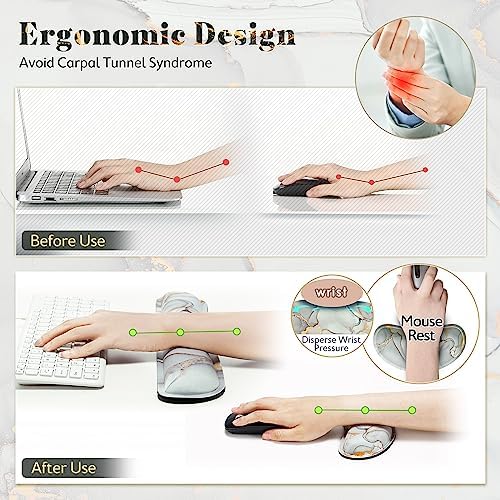 Gimars Upgrade Enlarge Gel Memory Foam Set Keyboard Wrist Rest Pad, Mouse Wrist Cushion Support for Office,Could Golden Computer, Laptop, Mac,Cloud Golden - Image 5