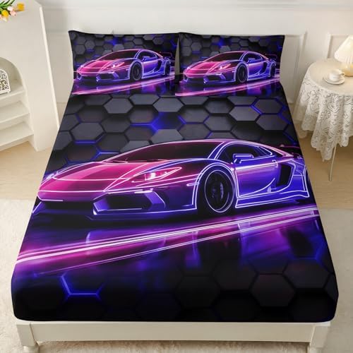 HOSIMA Boys Race Car Gaming Bedding Queen,1 Fitted Sheet+2 Pillowcases. - Image 2