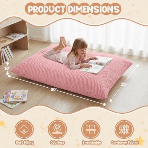 3 in 1 Kids Bean Bag Chair Bed – Foldable Bean Bag to Lounger & Floor Mattress, High-Density Foam Filling Bean Bag, Child Floor Sofa for Reading, Sleeping, Gaming & Relaxation,Pink - Image 2