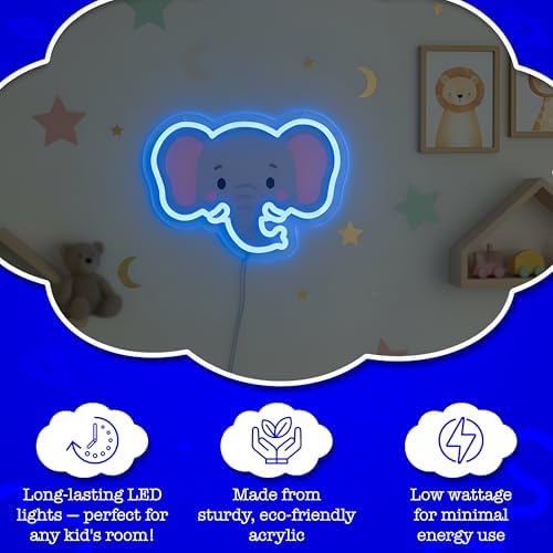 Elephant LED Neon Sign with Dimmable Night Light for Bedroom, Play Room, Kids Room, Nursery, Wall Decor and Birthday and Christmas Gift USB Connection - Image 4
