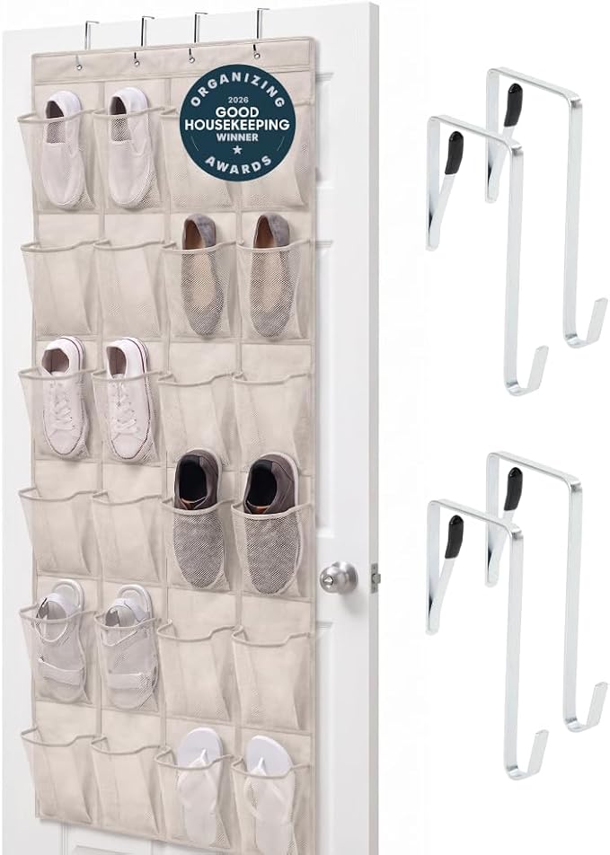 GORILLA GRIP Over the Door Shoe Organizer, 24 Large Pockets, Linen by Unknown