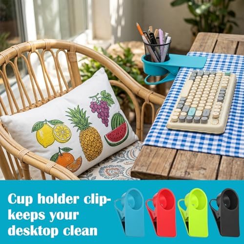 4 Pack Drinking Cup Holder Clip Large Desk Cup Holder with Side Hole Beach Cups Holders for Chair Water Bottle Clip for Coffee Mug Soda Can, Black Red Blue Green - Image 6