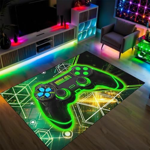 Gaming Rug for Boys Room - Gamer Rug, 5'X7' Cool Gaming Carpet for Teens Boys Bedroom Playroom Decor, Game Controller Carpet for Office Computer Chair Floor Mats, Green - Image 3