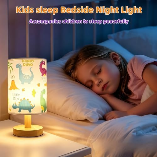 Dinosaur Kids Table Lamp,3 Color Dimmable Bedside Nightstand Night Light with Cartoon Lampshade,Cute LED Desk Lamp for Boys Girls Bedroom Nursery Dino Decor Dinosaur Birthday Gift for Toddler Boy - Image 5
