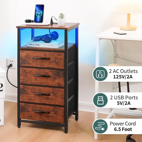 Yoobure Night Stand - LED Rustic Nightstand with Charging Station for Dorm - Image 5