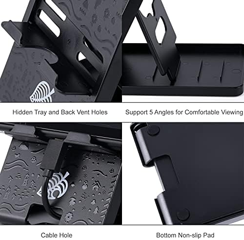 Tscope Foldable Switch Stand for Nintendo Switch/Switch 2/Lite/OLED, Adjustable Compact Portable Holder, Cute Leaf Design Gaming Stand Accessories (Black) - Image 6