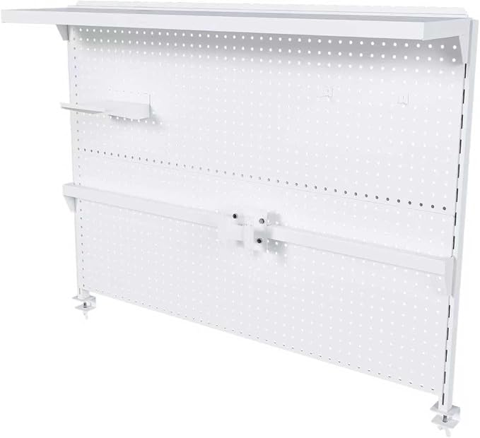 Clamp-On Desk Pegboard with Single Monitor Stand, 43x35 Inch Steel Peg Board Organizer with Hooks & Movable Panel for Gaming & Office, White - Image 7