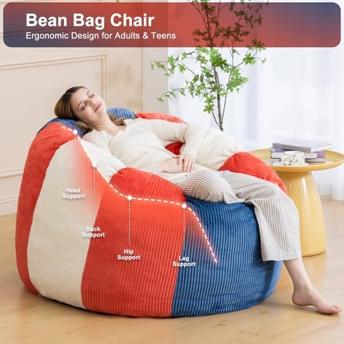 Giant Bean Bag Chair for Adults, Shredded Foam Floor Lounge Chair with Arms | Colorful corduroy, roomy comfort for living rooms, bedrooms, reading nooks, gaming rooms, movie nights, and time with pets - Image 3