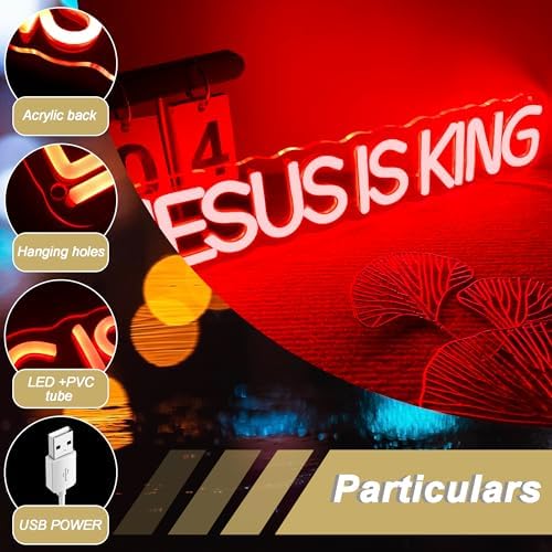 Mutank Jesus is King Neon Sign, Christian Neon Light USB Powered Dimmable LED, for Easter Church Religious Bible Verse Church God Christian Faith Based Sign Inspirational Christian Gifts(15.7*3.1 In) - Image 3