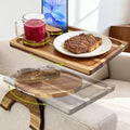 360° Detachable Rotating Acacia Wood Sofa Arm Tray Table, Serving Tray Clip On Couch Armrest Table with Cup Holder & Phone Stand, TV Dinner Tray for Eating on Sofa, TV Trays Fits for Small Spaces by Manspdier