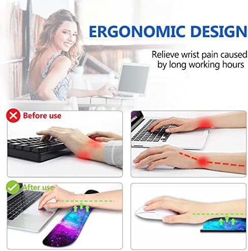 AIMSA Keyboard Wrist Rest Support + Mouse Pad + Mouse Wrist Rest + Coaster, Ergonomic Memory Foam Anti-Slip Rubber Base 4 PCS Set Easy Typing Pain Relief, Galaxy Nebula Universe - Image 3