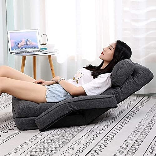 Indoor Floor Gaming Chairs for Adults with Back Support,Chaise Lounge, 14-Position Folding Lazy Sofa with Pillow for Living Room, Bedroom, Balcony(Grey) 8803GR - Image 2