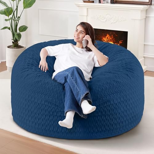 3FT Bean Bag Chair,Giant Bean Bag Chairs for Adults,Big Bean Bags with Memory Foam Filled, Large Beanbag Chairs with Chevron Plush Cover-Blue by HABUTWAYMakeYourLifeComfortable