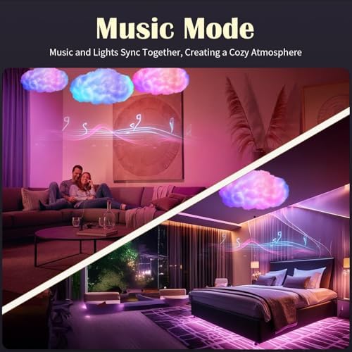 3D Cloud Lamp 3 Pack – 24 Inch Cotton LED Mood Lights, APP & Remote Controlled, Music Sync, 16 Million Colors, USB Powered for Bedroom, Gaming Room, Starry Sky Ceiling Decor - Image 3