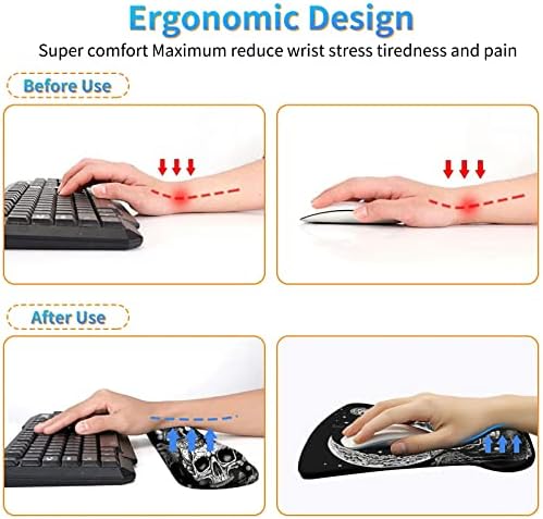 Ergonomic Mouse Pad with Wrist Support Gel Mouse Pads and Upgrade Keyboard Wrist Rest Pad Set, Coasters Non-Slip PU Base Mouse Mat for Office Gaming Computer Laptop Home, Skull Moon Butterfly - Image 5