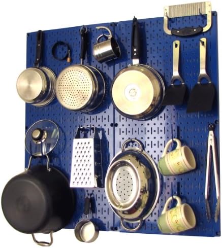 Wall Control Kitchen Pegboard Organizer Pots and Pans Storage Rack Organization Kit with Blue Pegboard and Blue Accessories by Wall+Control