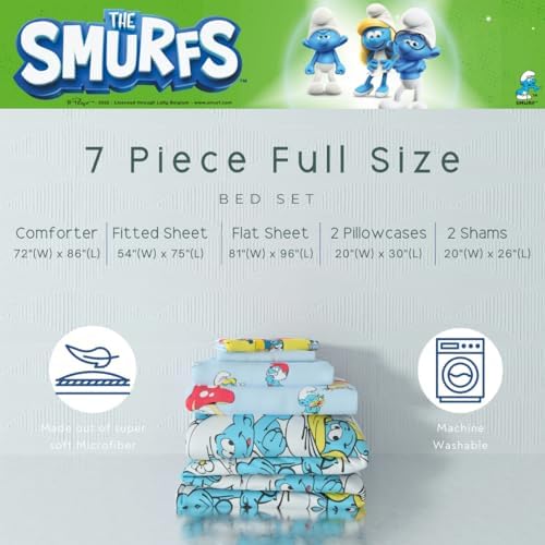 The Smurfs Kids Bedding Super Soft & Cozy Reverisble Microfiber Comforter and Sheet Set with Sham, 7 Piece Full Size, (Officially Licensed Product) By Franco - Image 3