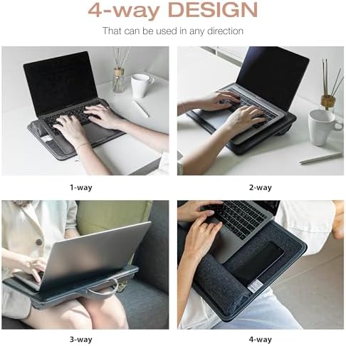Lap Desk with Soft Cushion and Wrist Rest – Portable Laptop Desk for Bed, Couch & Home Office, PU Surface Tray with Handle for 15.6 inch Laptop (Medium, Black) - Image 2