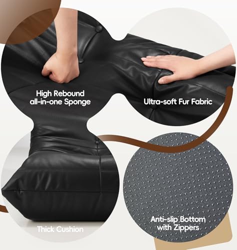 Hobestluk Bean Bag Chair Leather Togo Sofa Memory Foam for Play Room Small | Medium Black,Ergonomic Design,Floor Chair,Waterproof,Easy Clean,Anti-slip Bottom,No Assembly Required,For Bedroom Reading - Image 5