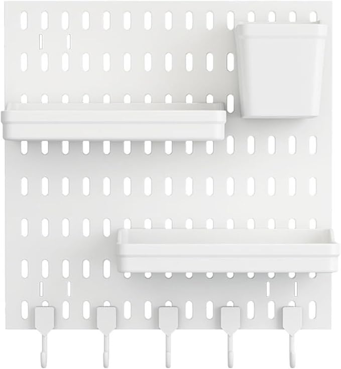 Gaming Pinboard, Desk Wall Organizer,Modular Wall Shelving For Gaming Rooms,White Plastic Desk Mounting Board,No-Drill Storage Rack For Gaming Rooms,Kitchens(35.4x23.6in) - Image 7